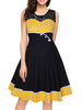 Vintage Kleider mit Polka-Tupfen 50er jahre mode Gelb und Spitzen Rockabilly kleid Baumwolle Kleider ärmellos und Rundkragen Damenmode für Sommer