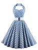 Vintage Kleider mit Polka-Tupfen 50er jahre mode Hellschiefergrau und Falten Rockabilly kleid gemischten Baumwollen Kleider ärmellos und Halter