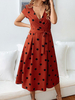 Vintage Kleider mit Polka-Tupfen 50er jahre mode Rot Polyester Rockabilly kleid Kurzarm Kleider V-Ausschnitt überdimensional Damenmode für Sommer