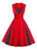 Vintage Kleider mit Polka-Tupfen 50er jahre mode Rot und Falten Rockabilly kleid gemischten Baumwollen Kleider ärmellos viereckiger Ausschnitt