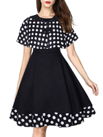 Vintage Kleider mit Polka-Tupfen 50er jahre mode Schwarz Baumwolle Rockabilly kleid Kurzarm Kleider und Rundkragen für Sommer Damenmode