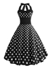 Vintage Kleider mit Polka-Tupfen 50er jahre mode Schwarz Polyester Rockabilly kleid ärmellos Kleider Damenmode