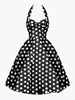 Vintage Kleider mit Polka-Tupfen 50er jahre mode Schwarz Polyester Rockabilly kleid ärmellos Kleider U-Halsausschnitt und rückenfreiem Design