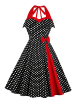 Vintage Kleider mit Polka-Tupfen 50er jahre mode Schwarz und Schleife Rockabilly kleid Baumwolle Kleider ärmellos und Halter