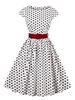 Vintage Kleider mit Polka-Tupfen 50er jahre mode Weiß und Gürtel Rockabilly kleid Baumwolle Kleider Kurzarm und Rundkragen Damenmode für Herbst