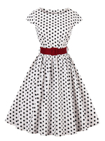 Vintage Kleider mit Polka-Tupfen 50er jahre mode Weiß und Gürtel Rockabilly kleid Baumwolle Kleider Kurzarm und Rundkragen Damenmode für Herbst