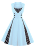 Vintage Kleider mit Polka-Tupfen Hellschiefergrau gemischten Baumwollen Rockabilly kleid ärmellos viereckiger Ausschnitt