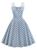 Vintage Kleider mit Polka-Tupfen Hellschiefergrau und Schleife Rockabilly kleid Baumwolle ärmellos und Trägern