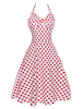 Vintage Kleider mit Polka-Tupfen Rosa und Schnüren gemischten Baumwollen ärmellos und Halter und figurbetonendem Design mittellang