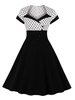 Vintage Kleider mit Polka-Tupfen Schwarz Polyester Rockabilly kleid Kurzarm Kleider und Königin Anne Kragen