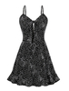 Vintage Kleider mit Polka-Tupfen Schwarz und Rüschen Rockabilly kleid Polyester ärmellos V-Ausschnitt knielang