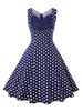 Vintage Kleider mit Print 50er jahre mode Blau Baumwolle Rockabilly kleid ärmellos Kleider Herz-Ausschnitt für Sommer und Frühling Damenmode