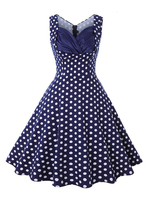 Vintage Kleider mit Print 50er jahre mode Blau Baumwolle Rockabilly kleid ärmellos Kleider Herz-Ausschnitt für Sommer und Frühling Damenmode