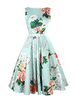 Vintage Kleider mit Print 50er jahre mode Blau und Gürtel Rockabilly kleid Baumwolle Kleider ärmellos und Rundkragen Damenmode Alltagskleidung