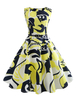 Vintage Kleider mit Print 50er jahre mode Gelb gemischten Baumwollen Rockabilly kleid ärmellos Kleider und Rundkragen für Sommer Damenmode