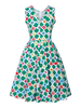 Vintage Kleider mit Print 50er jahre mode Grün Polyester Rockabilly kleid ärmellos Kleider V-Ausschnitt Alltagskleidung Damenmode für Sommer