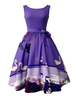 Vintage Kleider mit Print 50er jahre mode Lila und Gürtel Rockabilly kleid Nylon Kleider ärmellos und Rundkragen Damenmode für Sommer