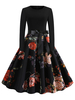Vintage Kleider mit Print 50er jahre mode Orange und Reißverschluss Rockabilly kleid Polyester Kleider Vintage Kleider und Rundkragen 96cm-120cm
