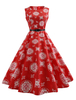 Vintage Kleider mit Print 50er jahre mode Rot Polyester-Baumwolle Rockabilly kleid ärmellos Kleider und Rundkragen und figurbetonendem Design
