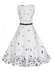 Vintage Kleider mit Print 50er jahre mode Weiß gemischten Baumwollen Rockabilly kleid ärmellos Kleider und Rundkragen für Sommer Damenmode