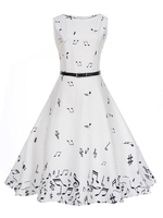 Vintage Kleider mit Print 50er jahre mode Weiß gemischten Baumwollen Rockabilly kleid ärmellos Kleider und Rundkragen für Sommer Damenmode