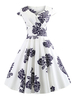 Vintage Kleider mit Printmuster 50er jahre mode Weiß Polyester Rockabilly kleid Kurzarm Kleider Herz-Ausschnitt und Falten Damenmode für Frühling