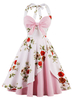 Vintage Kleider mit Printmuster Hellrosa geknotet Rockabilly kleid gemischten Baumwollen Kleider ärmellos und Halter und schichtigem Design
