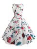 Vintage Kleider mit Printmuster Weiß gemischten Baumwollen Rockabilly kleid ärmellos Kleider und Rundkragen