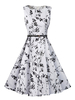 Vintage Kleider mit Printmuster Weiß und Gürtel Rockabilly kleid gemischten Baumwollen ärmellos und Rundkragen