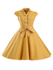 Vintage Kleider mit Schleife 50er jahre mode Lila und Schnüren Rockabilly kleid gemischten Baumwollen Kleider Kurzarm und Umlegekragen Damenmode