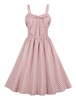 Vintage Kleider mit Schleife Rosa und Schleife Rockabilly kleid Polyester Kleider ärmellos V-Ausschnitt knielang