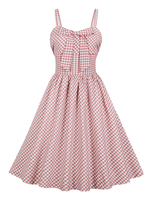 Vintage Kleider mit Schleife Rosa und Schleife Rockabilly kleid Polyester Kleider ärmellos V-Ausschnitt knielang