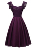 Vintage Kleider mit Spitzen 50er jahre mode Purpur und Spitzen Rockabilly kleid Spitze Kleider ärmellos viereckiger Ausschnitt