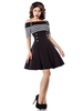 Vintage Kleider mit Streifen 50er jahre mode Schwarz und Knöpfen Rockabilly kleid Polyester Kleider 1/2 Ärmel und Carmenausschnitt