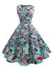 Vintage Kleider mit Tiermuster Hellschiefergrau Polyester Rockabilly kleid ärmellos Kleider und Rundkragen