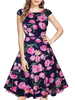 Vintage Kleider Rosa Kurzarm 50er jahre mode Rockabilly kleid mit Rundkragen Kleider Polyester im Retro-Style für Sommer Damenmode