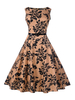 Vintage Kleider Rosa mit Printmuster 50er jahre mode Rockabilly kleid und Gürtel Kleider ärmellos und Rundkragen Polyester im altmodischen Stil