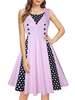 Vintage Kleider Rosa ärmellos 50er jahre mode Rockabilly kleid mit Rundkragen Kleider Polyester im Retro-Style für Sommer Damenmode