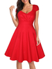 Vintage Kleider Rot 50er jahre mode Baumwolle Kurzarm Rockabilly kleid V-Ausschnitt Kleider und Sommer Damenmode