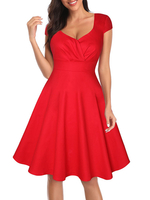 Vintage Kleider Rot 50er jahre mode Baumwolle Kurzarm Rockabilly kleid V-Ausschnitt Kleider und Sommer Damenmode
