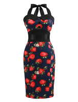 Vintage Kleider Rot 50er jahre mode mit Schlitz an der Front gemischten Baumwollen Rockabilly kleid ärmellos Kleider und Halter Erdbeere Damenmode