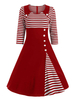 Vintage Kleider Rot 50er jahre mode Polyester 1/2 Ärmel Rockabilly kleid 96cm-120cm Kleider Damenmode