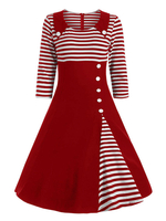 Vintage Kleider Rot 50er jahre mode Polyester 1/2 Ärmel Rockabilly kleid 96cm-120cm Kleider Damenmode