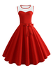 Vintage Kleider Rot 50er jahre mode Polyester ärmellos Rockabilly kleid mit Rundkragen Kleider knielang für Sommer Damenmode