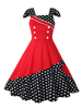 Vintage Kleider Rot Kurzarm 50er jahre mode Rockabilly kleid Baumwolle Kleider im Retro-Style und Frühling Damenmode