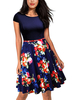 Vintage Kleider Rot Kurzarm 50er jahre mode Rockabilly kleid mit Rundkragen Kleider Baumwolle im Retro-Style für Sommer Damenmode