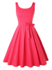 Vintage Kleider Rot ärmellos 50er jahre mode Rockabilly kleid U-Ausschnitt Kleider Baumwolle im Retro-Style und Sommer und Frühling Damenmode