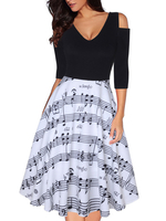 Vintage Kleider Schwarz 1/2 Ärmel 50er jahre mode Rockabilly kleid V-Ausschnitt Kleider Polyester im Retro-Style und Sommer Damenmode