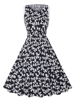 Vintage Kleider Schwarz 50er jahre mode Baumwolle ärmellos Rockabilly kleid V-Ausschnitt Kleider und Sommer Damenmode