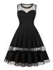 Vintage Kleider Schwarz 50er jahre mode mit Falten Baumwolle Rockabilly kleid ärmellos Kleider und Rundkragen für Sommer Damenmode